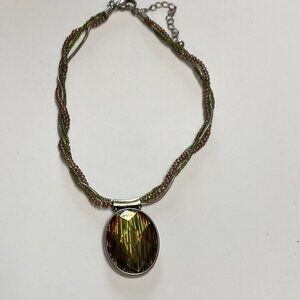 Laura Ashley Medallion Necklace Iridescent Glass Cabochon Chunky Statement
